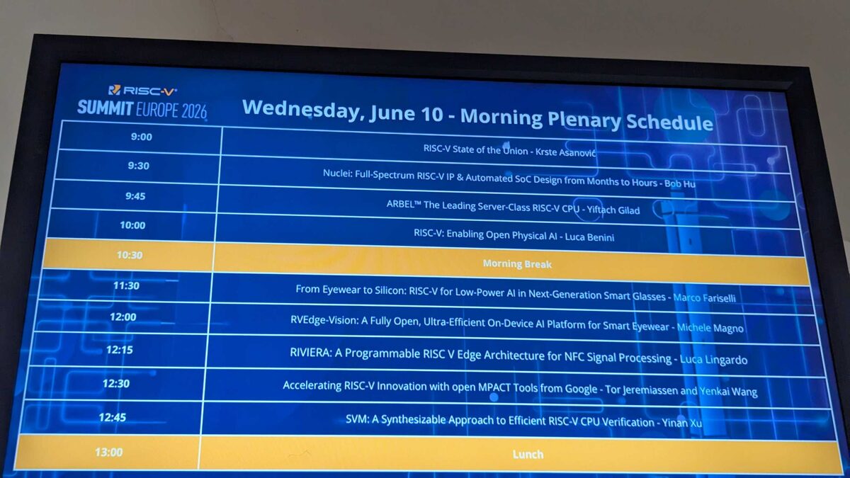 Wednesday June 10 Morning Plenary Schedule at RISC-V Summit Europe 2026