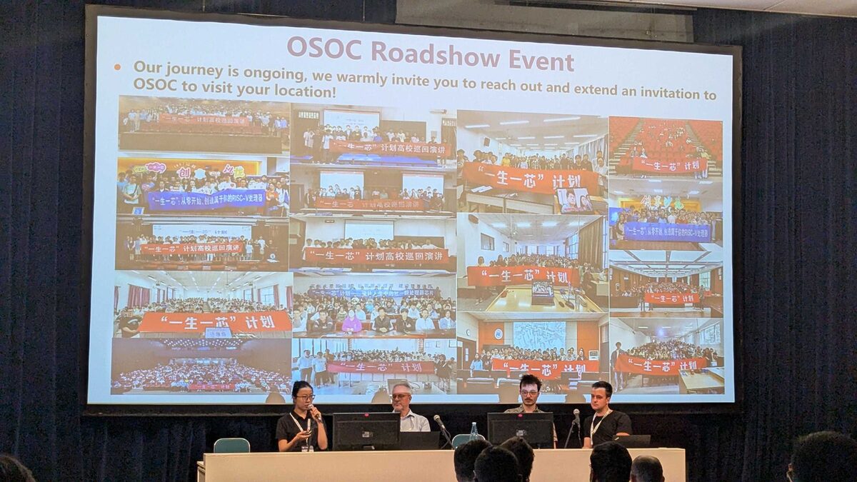 OSOC Roadshow Event — mosaic of university visits across China with red banners