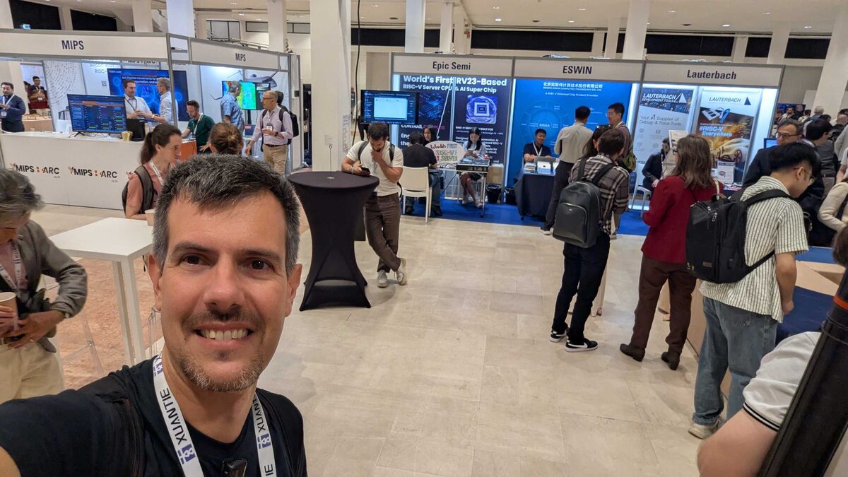 Luca Berton at RISC-V Summit Europe 2026 expo floor in Bologna