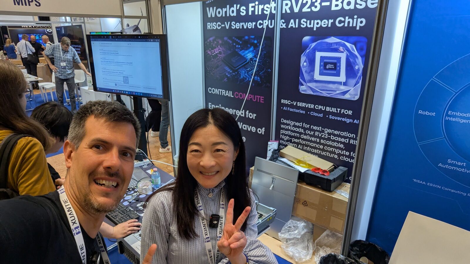 ESWIN booth showing the world's first RV23-based RISC-V AI super chip