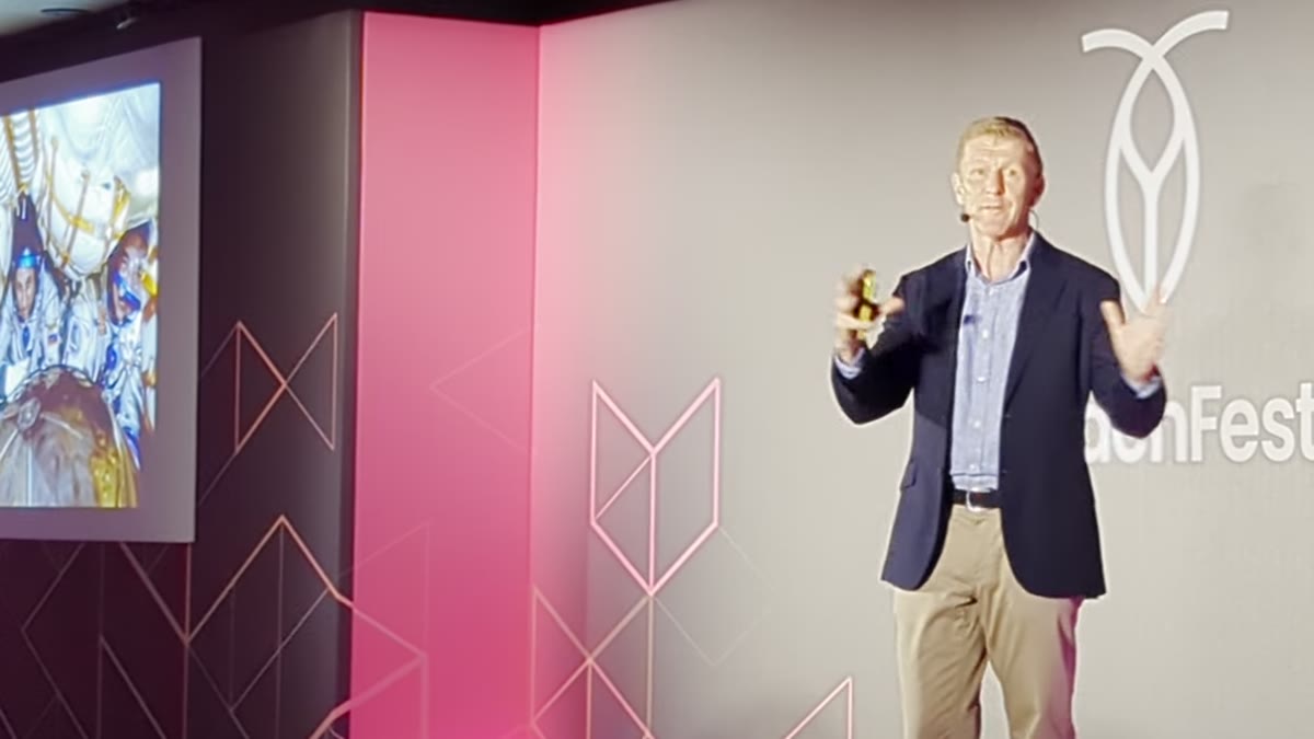 Major Tim Peake's closing keynote at RoachFest London 2026, with ISS launch footage on screen