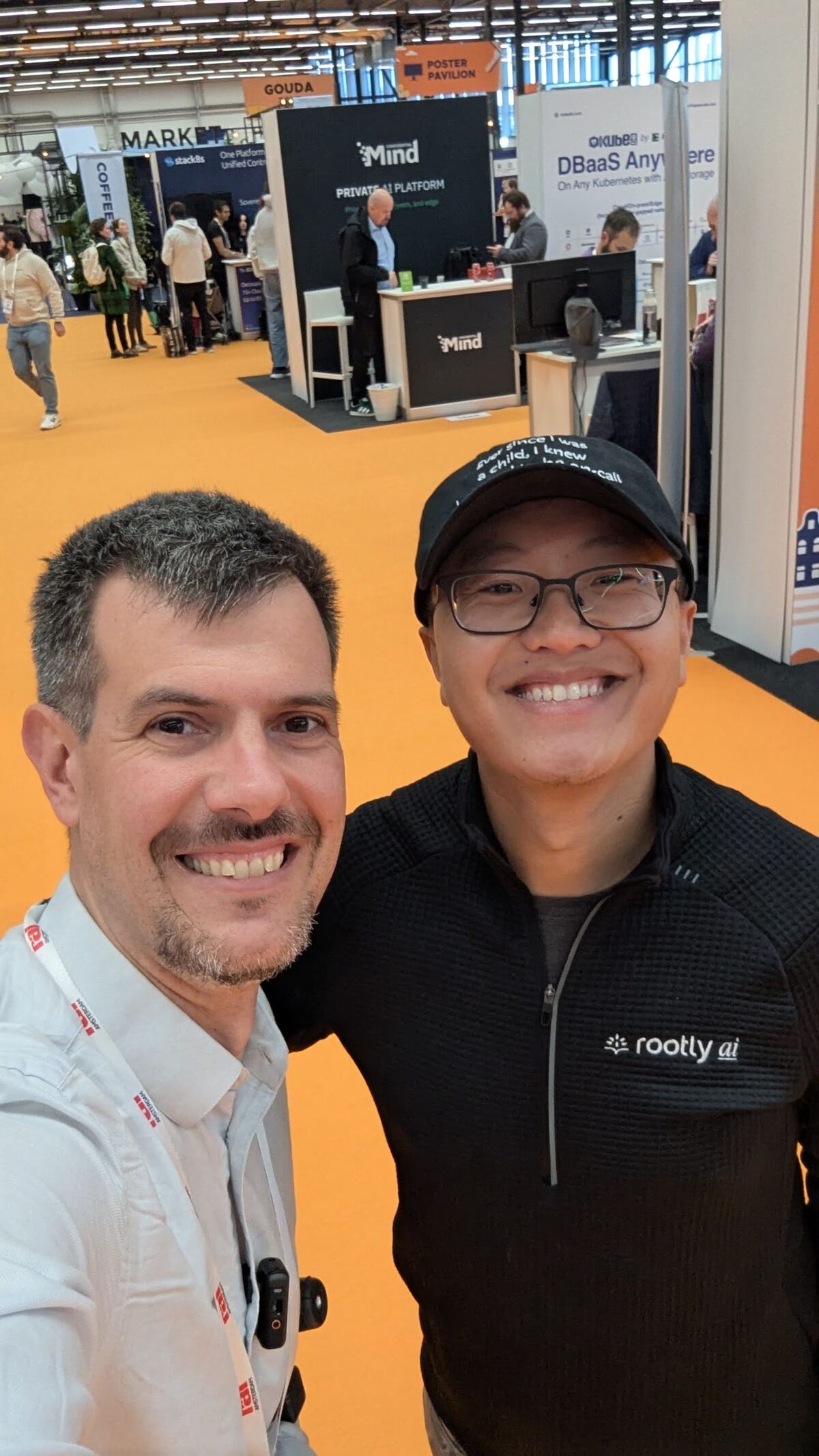 Luca with JJ Tang, co-founder and CEO of Rootly, at KubeCon EU 2026