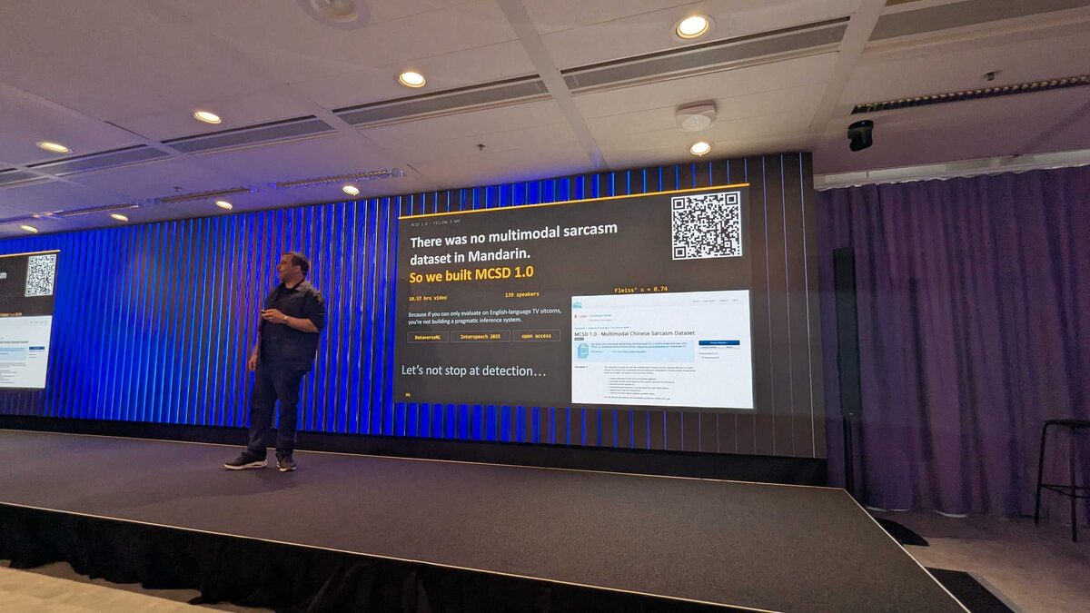 Matt Coler on stage with the MCSD 1.0 slide — "Let's not stop at detection..."