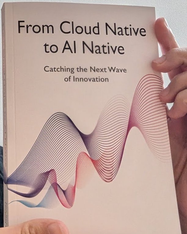 The cover of the book From Cloud Native to AI Native: Catching the Next Wave of Innovation, with a purple and red wave design