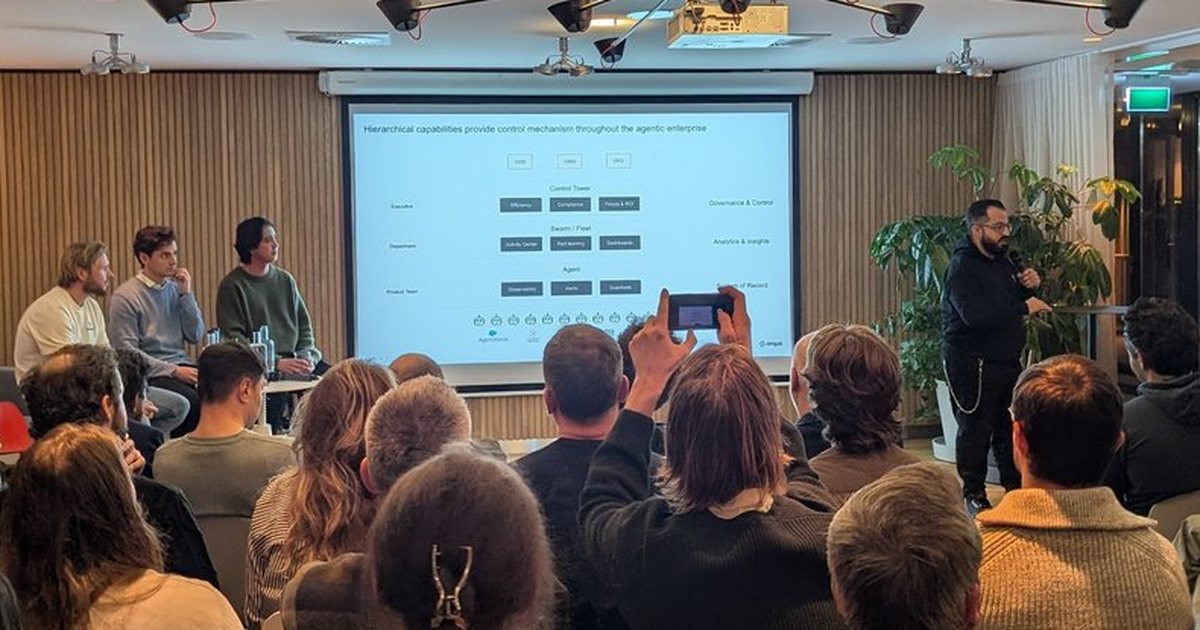 Slide on hierarchical control for agent fleets: control tower, fleet and agent layers with owners and capabilities