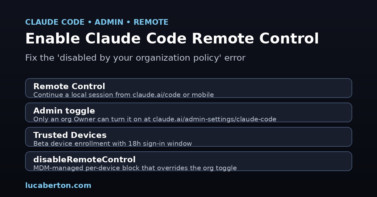 Enable Claude Code Remote Control and fix the organization policy error