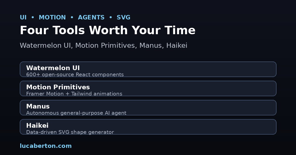 Watermelon UI, Motion Primitives, Manus, and Haikei tool roundup