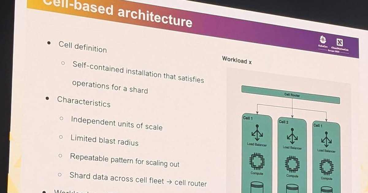 Slide on cell-based architecture showing a cell router in front of three independent cells
