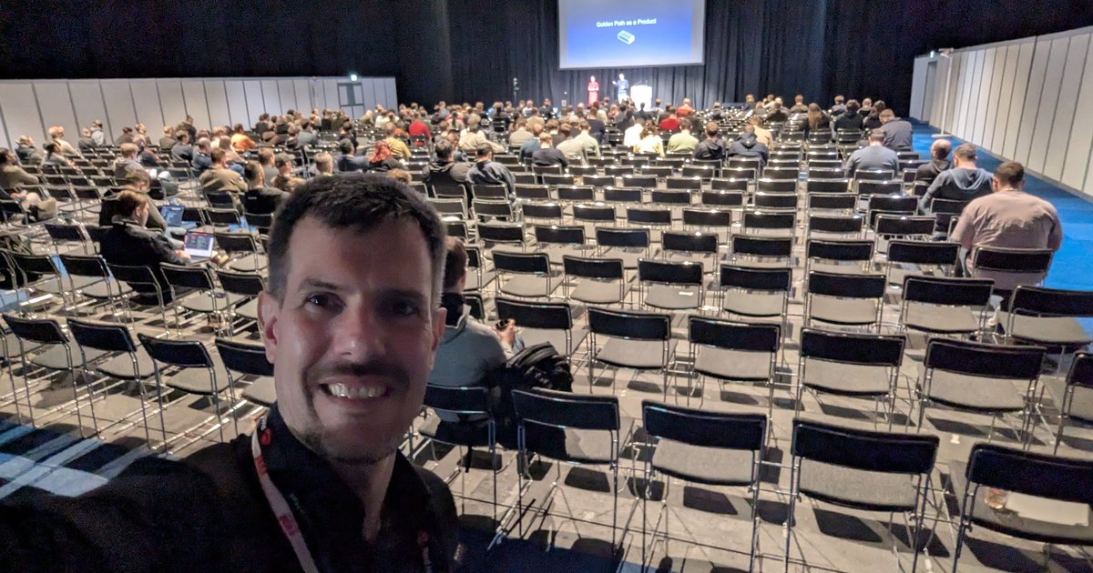 Luca Berton in the Platform Engineering Day Europe 2026 hall at RAI Amsterdam during the Golden Path as a Product talk