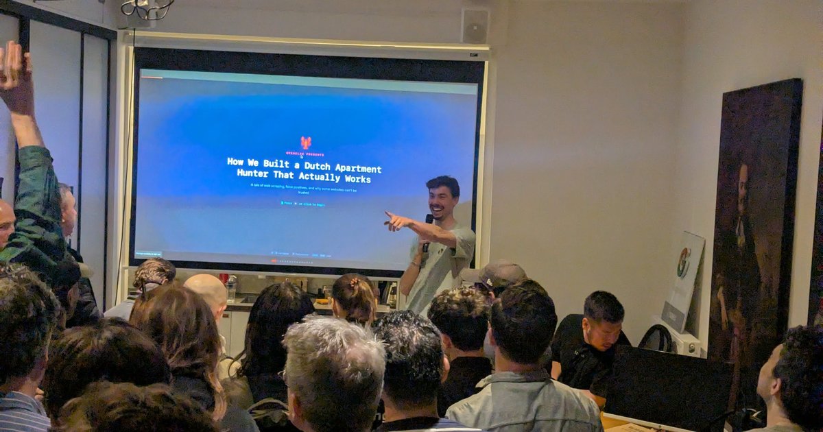 Builder presenting How We Built a Dutch Apartment Hunter That Actually Works at the OpenClaw Demo + Hackathon Amsterdam