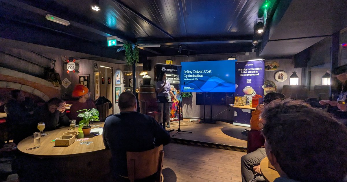 Policy-Driven Cost Optimisation with Kyverno and VPA title slide at the Platform Engineering Amsterdam meetup, February 2025
